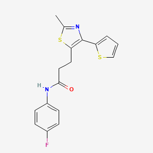 molecular formula C17H15FN2OS2 B3396389 N-(4-fluorophenyl)-3-(2-methyl-4-(thiophen-2-yl)thiazol-5-yl)propanamide CAS No. 1017663-01-2