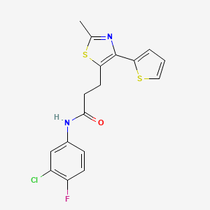 molecular formula C17H14ClFN2OS2 B3396399 N-(3-chloro-4-fluorophenyl)-3-(2-methyl-4-(thiophen-2-yl)thiazol-5-yl)propanamide CAS No. 1017663-07-8