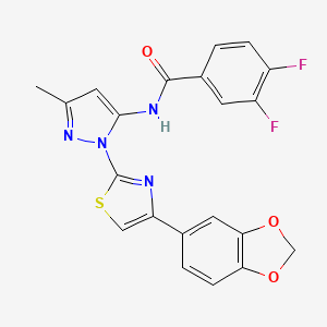 molecular formula C21H14F2N4O3S B3396546 N-(1-(4-(benzo[d][1,3]dioxol-5-yl)thiazol-2-yl)-3-methyl-1H-pyrazol-5-yl)-3,4-difluorobenzamide CAS No. 1019101-11-1
