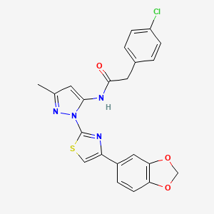 molecular formula C22H17ClN4O3S B3396558 N-(1-(4-(benzo[d][1,3]dioxol-5-yl)thiazol-2-yl)-3-methyl-1H-pyrazol-5-yl)-2-(4-chlorophenyl)acetamide CAS No. 1019101-28-0