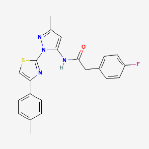 molecular formula C22H19FN4OS B3396649 2-(4-fluorophenyl)-N-(3-methyl-1-(4-(p-tolyl)thiazol-2-yl)-1H-pyrazol-5-yl)acetamide CAS No. 1019103-13-9