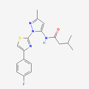 molecular formula C18H19FN4OS B3396673 N-(1-(4-(4-fluorophenyl)thiazol-2-yl)-3-methyl-1H-pyrazol-5-yl)-3-methylbutanamide CAS No. 1019103-57-1