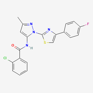 molecular formula C20H14ClFN4OS B3396715 2-chloro-N-(1-(4-(4-fluorophenyl)thiazol-2-yl)-3-methyl-1H-pyrazol-5-yl)benzamide CAS No. 1019103-89-9