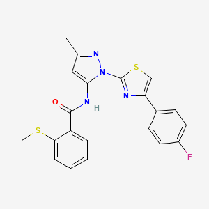 molecular formula C21H17FN4OS2 B3396822 N-(1-(4-(4-fluorophenyl)thiazol-2-yl)-3-methyl-1H-pyrazol-5-yl)-2-(methylthio)benzamide CAS No. 1019104-60-9