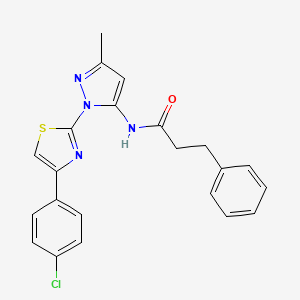 molecular formula C22H19ClN4OS B3396940 N-(1-(4-(4-chlorophenyl)thiazol-2-yl)-3-methyl-1H-pyrazol-5-yl)-3-phenylpropanamide CAS No. 1020489-77-3