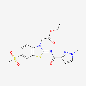 molecular formula C17H18N4O5S2 B3396967 (Z)-ethyl 2-(2-((1-methyl-1H-pyrazole-3-carbonyl)imino)-6-(methylsulfonyl)benzo[d]thiazol-3(2H)-yl)acetate CAS No. 1020490-01-0