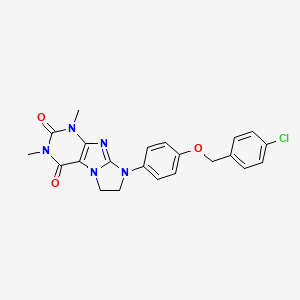 molecular formula C22H20ClN5O3 B3396976 6-[4-[(4-Chlorophenyl)methoxy]phenyl]-2,4-dimethyl-7,8-dihydropurino[7,8-a]imidazole-1,3-dione CAS No. 1021065-51-9