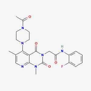 molecular formula C23H25FN6O4 B3396985 2-(5-(4-acetylpiperazin-1-yl)-1,6-dimethyl-2,4-dioxo-1,2-dihydropyrido[2,3-d]pyrimidin-3(4H)-yl)-N-(2-fluorophenyl)acetamide CAS No. 1021206-39-2