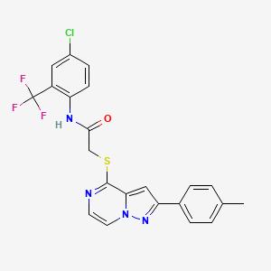 molecular formula C22H16ClF3N4OS B3397145 N-[4-chloro-2-(trifluoromethyl)phenyl]-2-{[2-(4-methylphenyl)pyrazolo[1,5-a]pyrazin-4-yl]thio}acetamide CAS No. 1021208-22-9