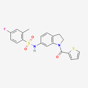 molecular formula C20H17FN2O3S2 B3397169 4-fluoro-2-methyl-N-(1-(thiophene-2-carbonyl)indolin-6-yl)benzenesulfonamide CAS No. 1021208-58-1