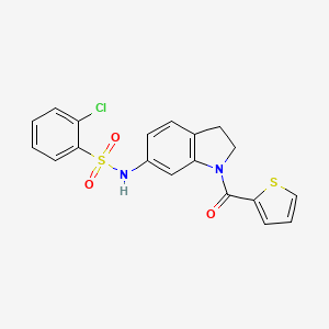 molecular formula C19H15ClN2O3S2 B3397216 2-chloro-N-(1-(thiophene-2-carbonyl)indolin-6-yl)benzenesulfonamide CAS No. 1021209-97-1