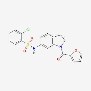 molecular formula C19H15ClN2O4S B3397234 2-chloro-N-(1-(furan-2-carbonyl)indolin-6-yl)benzenesulfonamide CAS No. 1021210-47-8