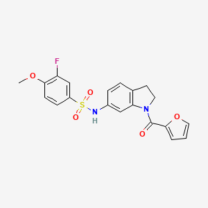molecular formula C20H17FN2O5S B3397238 3-fluoro-N-(1-(furan-2-carbonyl)indolin-6-yl)-4-methoxybenzenesulfonamide CAS No. 1021210-53-6