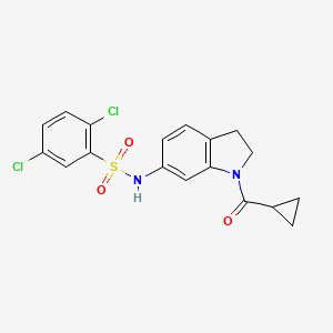 molecular formula C18H16Cl2N2O3S B3397255 2,5-dichloro-N-(1-(cyclopropanecarbonyl)indolin-6-yl)benzenesulfonamide CAS No. 1021210-67-2