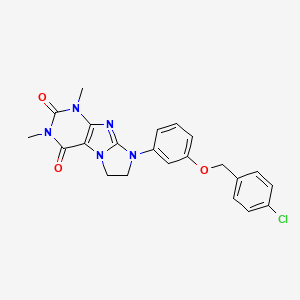 molecular formula C22H20ClN5O3 B3397321 6-[3-[(4-Chlorophenyl)methoxy]phenyl]-2,4-dimethyl-7,8-dihydropurino[7,8-a]imidazole-1,3-dione CAS No. 1021211-59-5