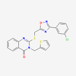 molecular formula C22H15ClN4O2S2 B3397345 2-(((3-(3-chlorophenyl)-1,2,4-oxadiazol-5-yl)methyl)thio)-3-(thiophen-2-ylmethyl)quinazolin-4(3H)-one CAS No. 1021213-07-9