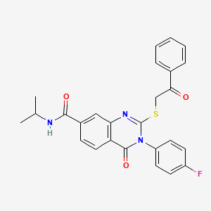 molecular formula C26H22FN3O3S B3397356 3-(4-fluorophenyl)-N-isopropyl-4-oxo-2-((2-oxo-2-phenylethyl)thio)-3,4-dihydroquinazoline-7-carboxamide CAS No. 1021213-98-8