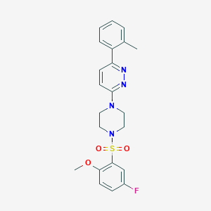 molecular formula C22H23FN4O3S B3397461 3-(4-((5-Fluoro-2-methoxyphenyl)sulfonyl)piperazin-1-yl)-6-(o-tolyl)pyridazine CAS No. 1021218-97-2