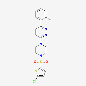 molecular formula C19H19ClN4O2S2 B3397463 3-(4-((5-Chlorothiophen-2-yl)sulfonyl)piperazin-1-yl)-6-(o-tolyl)pyridazine CAS No. 1021219-02-2