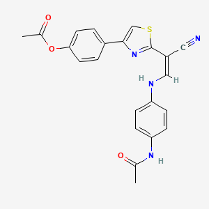 molecular formula C22H18N4O3S B3397481 (Z)-4-(2-(2-((4-acetamidophenyl)amino)-1-cyanovinyl)thiazol-4-yl)phenyl acetate CAS No. 1021219-17-9