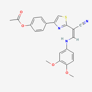 molecular formula C22H19N3O4S B3397489 (Z)-4-(2-(1-cyano-2-((3,4-dimethoxyphenyl)amino)vinyl)thiazol-4-yl)phenyl acetate CAS No. 1021219-31-7