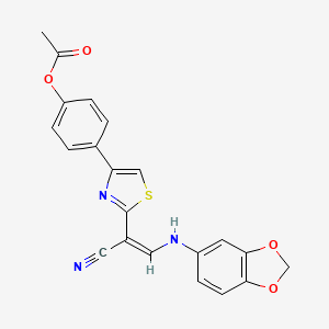 molecular formula C21H15N3O4S B3397501 (Z)-4-(2-(2-(benzo[d][1,3]dioxol-5-ylamino)-1-cyanovinyl)thiazol-4-yl)phenyl acetate CAS No. 1021219-37-3