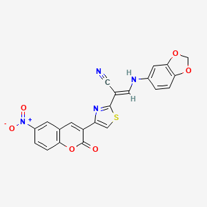 molecular formula C22H12N4O6S B3397505 (E)-3-(benzo[d][1,3]dioxol-5-ylamino)-2-(4-(6-nitro-2-oxo-2H-chromen-3-yl)thiazol-2-yl)acrylonitrile CAS No. 1021219-39-5