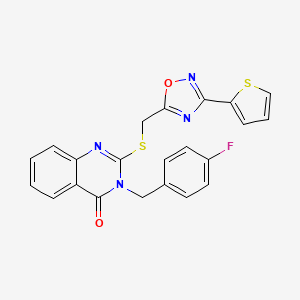 molecular formula C22H15FN4O2S2 B3397507 3-(4-fluorobenzyl)-2-(((3-(thiophen-2-yl)-1,2,4-oxadiazol-5-yl)methyl)thio)quinazolin-4(3H)-one CAS No. 1021219-47-5