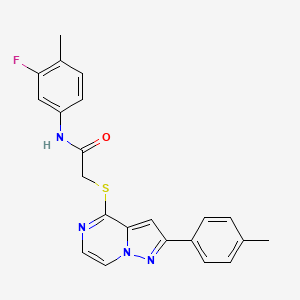 molecular formula C22H19FN4OS B3397520 N-(3-fluoro-4-methylphenyl)-2-{[2-(4-methylphenyl)pyrazolo[1,5-a]pyrazin-4-yl]thio}acetamide CAS No. 1021219-72-6