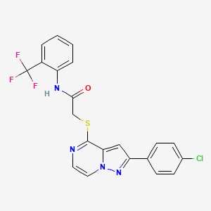 molecular formula C21H14ClF3N4OS B3397562 2-{[2-(4-chlorophenyl)pyrazolo[1,5-a]pyrazin-4-yl]sulfanyl}-N-[2-(trifluoromethyl)phenyl]acetamide CAS No. 1021220-04-1