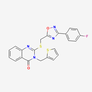 molecular formula C22H15FN4O2S2 B3397567 2-(((3-(4-fluorophenyl)-1,2,4-oxadiazol-5-yl)methyl)thio)-3-(thiophen-2-ylmethyl)quinazolin-4(3H)-one CAS No. 1021220-08-5