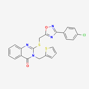 molecular formula C22H15ClN4O2S2 B3397577 2-(((3-(4-chlorophenyl)-1,2,4-oxadiazol-5-yl)methyl)thio)-3-(thiophen-2-ylmethyl)quinazolin-4(3H)-one CAS No. 1021220-17-6