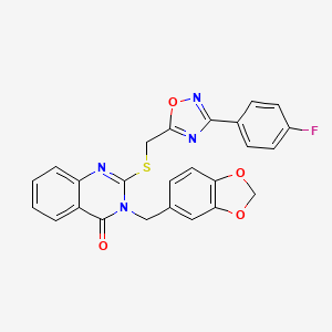 molecular formula C25H17FN4O4S B3397596 3-(benzo[d][1,3]dioxol-5-ylmethyl)-2-(((3-(4-fluorophenyl)-1,2,4-oxadiazol-5-yl)methyl)thio)quinazolin-4(3H)-one CAS No. 1021220-24-5