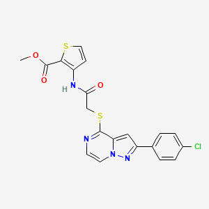 molecular formula C20H15ClN4O3S2 B3397671 Methyl 3-[({[2-(4-chlorophenyl)pyrazolo[1,5-a]pyrazin-4-yl]thio}acetyl)amino]thiophene-2-carboxylate CAS No. 1021220-77-8