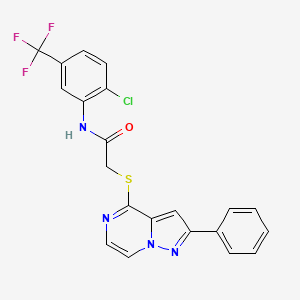 molecular formula C21H14ClF3N4OS B3397981 N-[2-Chloro-5-(trifluoromethyl)phenyl]-2-({2-phenylpyrazolo[1,5-A]pyrazin-4-YL}sulfanyl)acetamide CAS No. 1021228-97-6