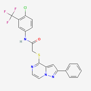 molecular formula C21H14ClF3N4OS B3397991 N-[4-chloro-3-(trifluoromethyl)phenyl]-2-[(2-phenylpyrazolo[1,5-a]pyrazin-4-yl)thio]acetamide CAS No. 1021229-13-9