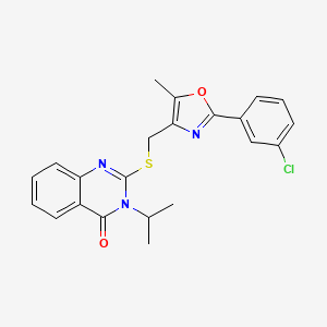 molecular formula C22H20ClN3O2S B3398054 2-(((2-(3-chlorophenyl)-5-methyloxazol-4-yl)methyl)thio)-3-isopropylquinazolin-4(3H)-one CAS No. 1021230-43-2