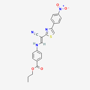 molecular formula C22H18N4O4S B3398084 (E)-propyl 4-((2-cyano-2-(4-(4-nitrophenyl)thiazol-2-yl)vinyl)amino)benzoate CAS No. 1021230-78-3