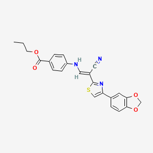 molecular formula C23H19N3O4S B3398280 (E)-propyl 4-((2-(4-(benzo[d][1,3]dioxol-5-yl)thiazol-2-yl)-2-cyanovinyl)amino)benzoate CAS No. 1021251-07-9