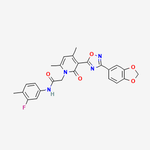 molecular formula C25H21FN4O5 B3398281 2-(3-(3-(benzo[d][1,3]dioxol-5-yl)-1,2,4-oxadiazol-5-yl)-4,6-dimethyl-2-oxopyridin-1(2H)-yl)-N-(3-fluoro-4-methylphenyl)acetamide CAS No. 1021251-08-0