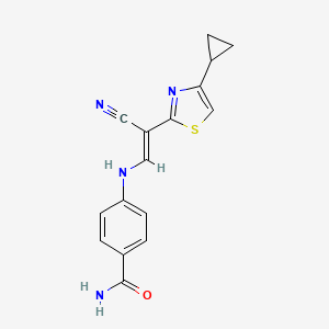 molecular formula C16H14N4OS B3398338 (E)-4-((2-cyano-2-(4-cyclopropylthiazol-2-yl)vinyl)amino)benzamide CAS No. 1021251-67-1