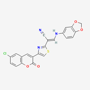 (2E)-3-(1,3-benzodioxol-5-ylamino)-2-[4-(6-chloro-2-oxo-2H-chromen-3-yl)-1,3-thiazol-2-yl]prop-2-enenitrile