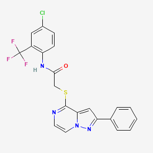 molecular formula C21H14ClF3N4OS B3398506 N-[4-chloro-2-(trifluoromethyl)phenyl]-2-[(2-phenylpyrazolo[1,5-a]pyrazin-4-yl)thio]acetamide CAS No. 1021255-00-4