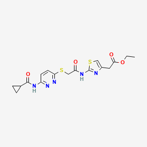 Ethyl 2-(2-(2-((6-(cyclopropanecarboxamido)pyridazin-3-yl)thio)acetamido)thiazol-4-yl)acetate