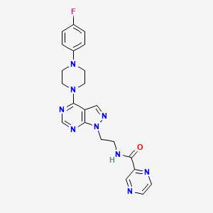 molecular formula C22H22FN9O B3398629 N-(2-(4-(4-(4-fluorophenyl)piperazin-1-yl)-1H-pyrazolo[3,4-d]pyrimidin-1-yl)ethyl)pyrazine-2-carboxamide CAS No. 1021257-02-2