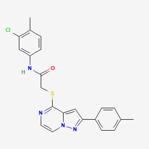molecular formula C22H19ClN4OS B3398696 N-(3-chloro-4-methylphenyl)-2-{[2-(4-methylphenyl)pyrazolo[1,5-a]pyrazin-4-yl]thio}acetamide CAS No. 1021257-47-5
