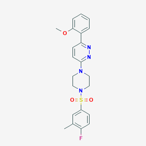molecular formula C22H23FN4O3S B3398706 3-(4-((4-Fluoro-3-methylphenyl)sulfonyl)piperazin-1-yl)-6-(2-methoxyphenyl)pyridazine CAS No. 1021257-51-1
