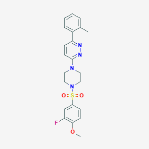 molecular formula C22H23FN4O3S B3398718 3-(4-((3-Fluoro-4-methoxyphenyl)sulfonyl)piperazin-1-yl)-6-(o-tolyl)pyridazine CAS No. 1021257-60-2