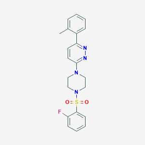 molecular formula C21H21FN4O2S B3398720 3-(4-((2-Fluorophenyl)sulfonyl)piperazin-1-yl)-6-(o-tolyl)pyridazine CAS No. 1021257-63-5