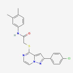 molecular formula C22H19ClN4OS B3398757 2-{[2-(4-chlorophenyl)pyrazolo[1,5-a]pyrazin-4-yl]sulfanyl}-N-(3,4-dimethylphenyl)acetamide CAS No. 1021257-82-8